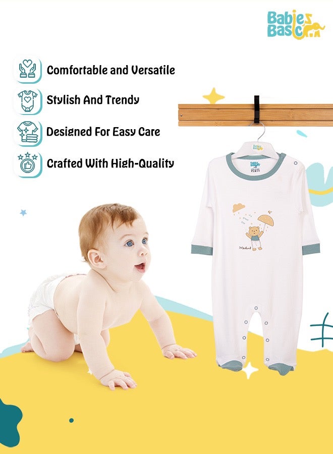 100% Cotton Printed Long Sleeves Jumpsuit/Romper/Sleepsuit For Babies