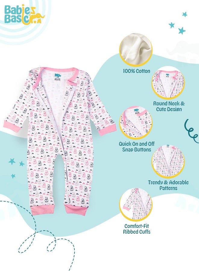 100% Cotton Printed Long Sleeves Jumpsuit/Romper/Sleepsuit For Babies