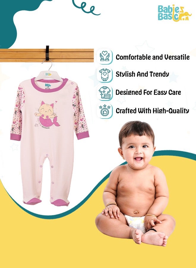 100% Cotton Printed Long Sleeves Jumpsuit/Romper/Sleepsuit For Babies