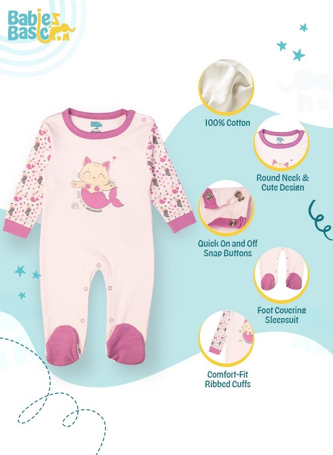 100% Cotton Printed Long Sleeves Jumpsuit/Romper/Sleepsuit For Babies