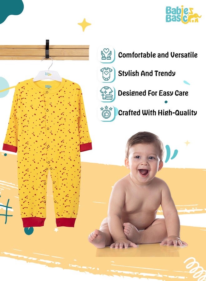 100% Cotton Printed Long Sleeves Jumpsuit/Romper/Sleepsuit For Babies