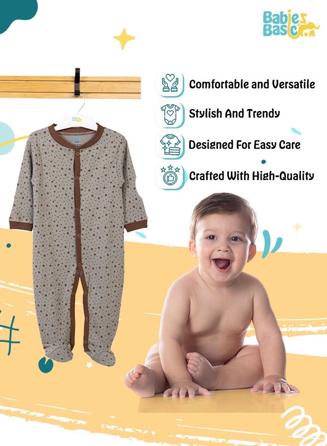 100% Cotton Printed Long Sleeves Jumpsuit/Romper/Sleepsuit For Babies