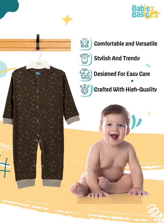 100% Cotton Printed Long Sleeves Jumpsuit/Romper/Sleepsuit For Babies