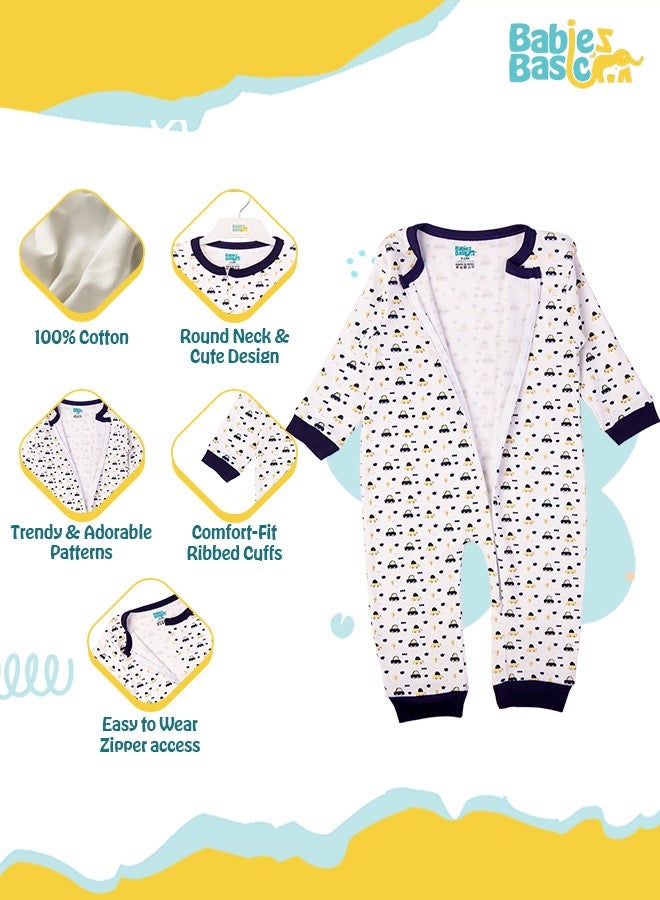 100% Cotton Printed Long Sleeves Jumpsuit/Romper/Sleepsuit For Babies