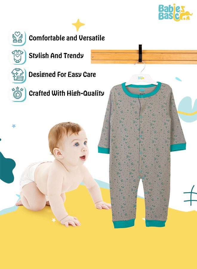 100% Cotton Printed Long Sleeves Jumpsuit/Romper/Sleepsuit For Babies