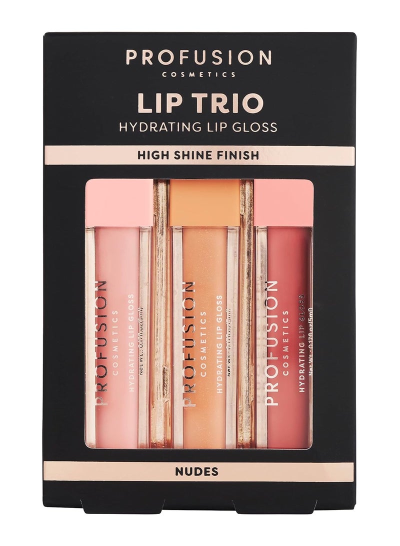 Cosmetics Lip Trio Hydrating Lip Gloss with High Shine Finish for All Skin Types Achieve Luscious Lip with Bold and Nourishing Lip Gloss Set Nudes