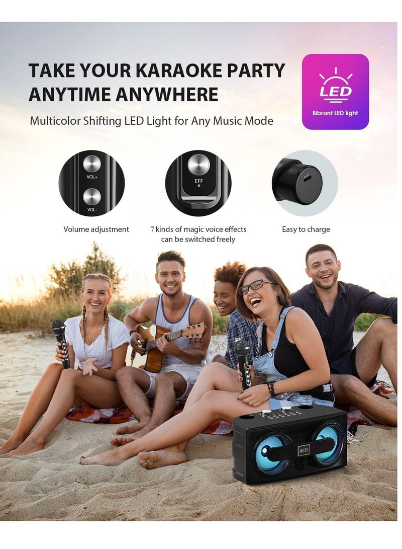 Smart Berry Machine with 2 UHF Wireless Microphones for Adults/Kids, FULLIFE Portable Bluetooth PA Speaker System with Led Light/Echo/Bass Adjustment/Vocal Cut for Home Parties, Indoor/Outdoor M25