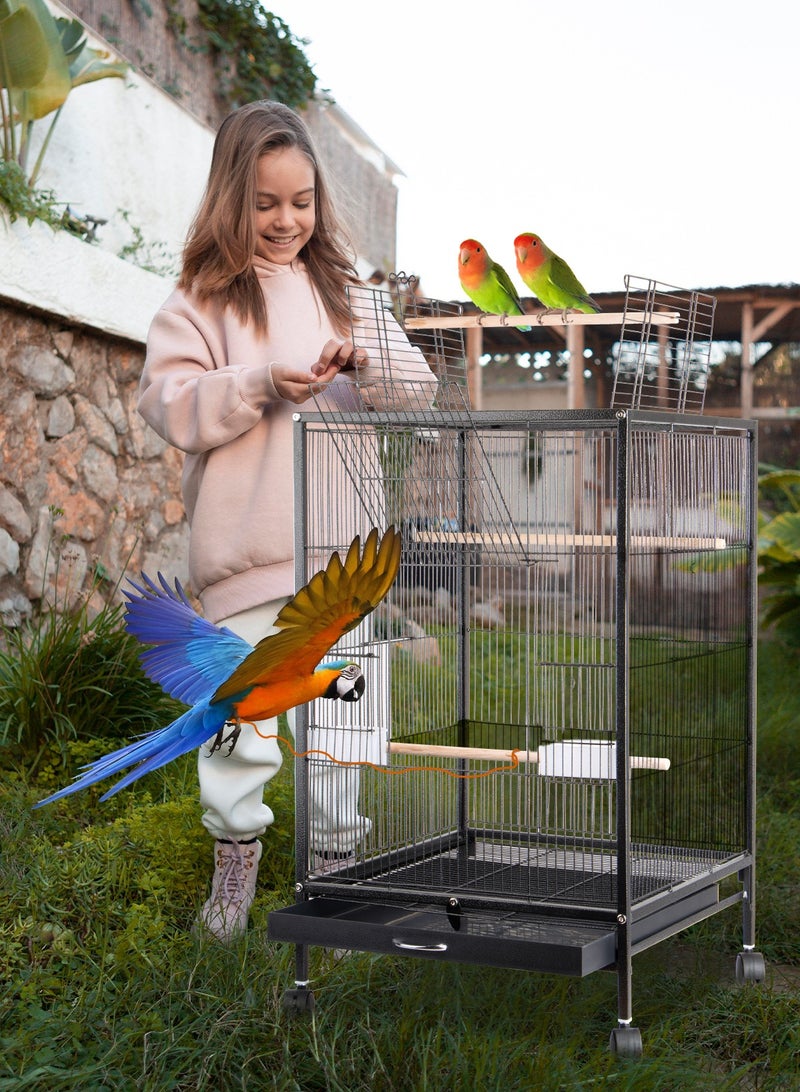 Large Metal Bird Flight Cage, Spacious Parrot Cage with Removable Tray - Multifunctional Aviary with wheels for Convenient Bird Care & Breeding