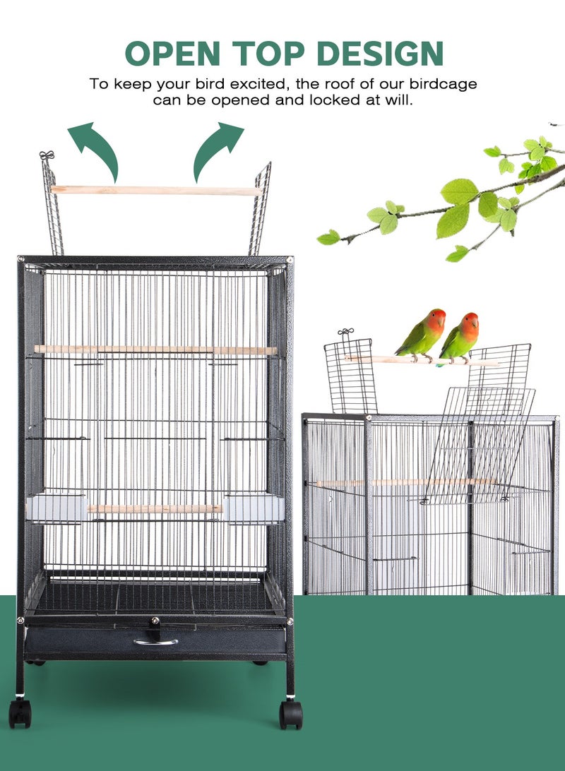 Large Metal Bird Flight Cage, Spacious Parrot Cage with Removable Tray - Multifunctional Aviary with wheels for Convenient Bird Care & Breeding