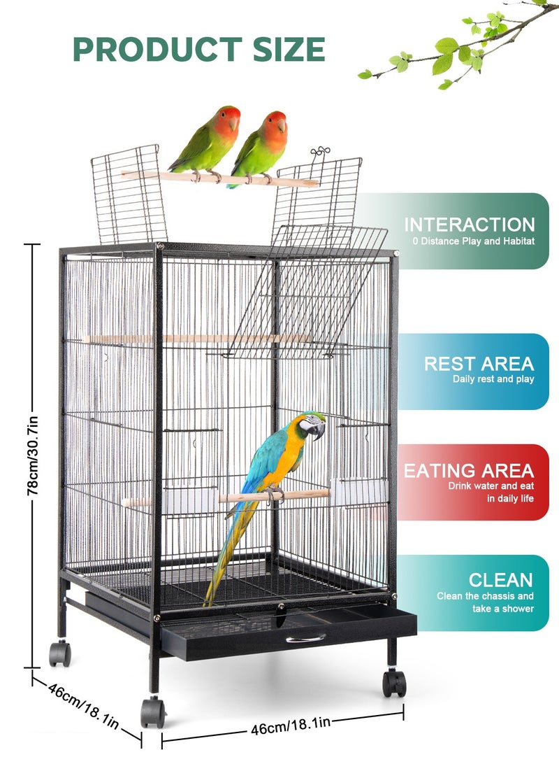 Large Metal Bird Flight Cage, Spacious Parrot Cage with Removable Tray - Multifunctional Aviary with wheels for Convenient Bird Care & Breeding