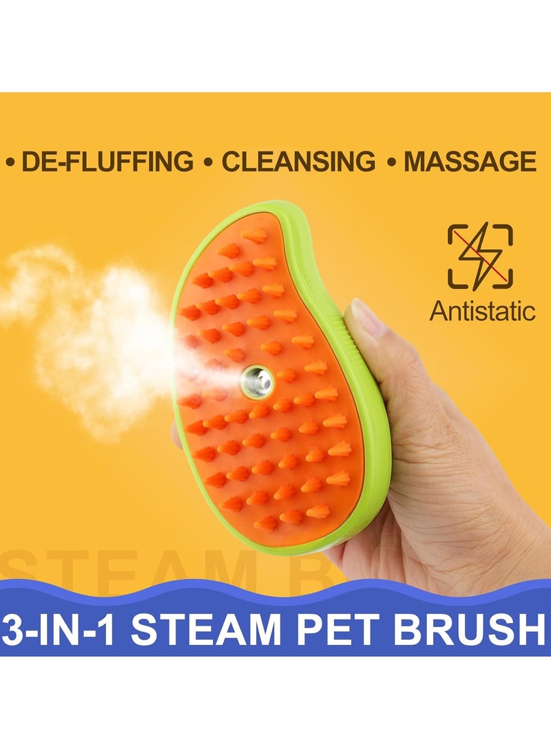 Cat Steam Brush, 3 in 1 Cat Steamy Brush Cleanser, Silicone Massage Grooming Brush, Pet Hair Cleaning Brush Comb for Cats Dogs(Mango Green)