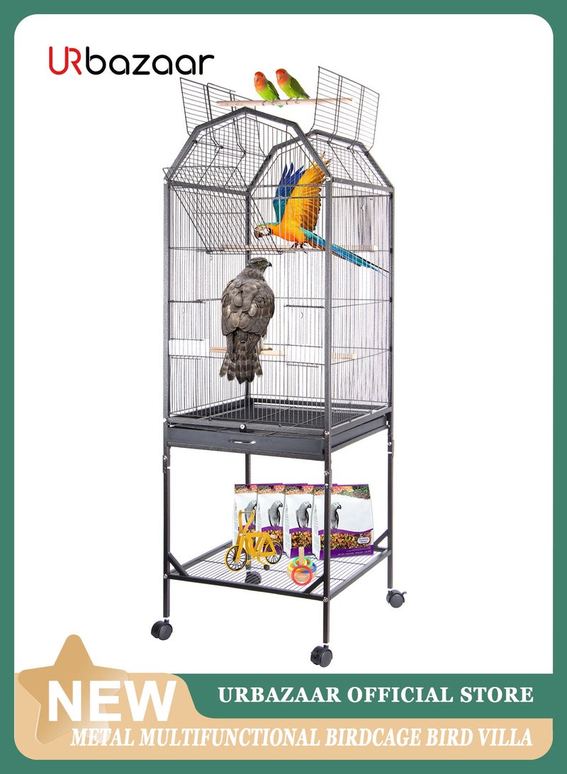 Large Metal Bird Flight Cage, Spacious Parrot Cage with Removable Tray - Multifunctional Aviary with wheels for Convenient Bird Care & Breeding