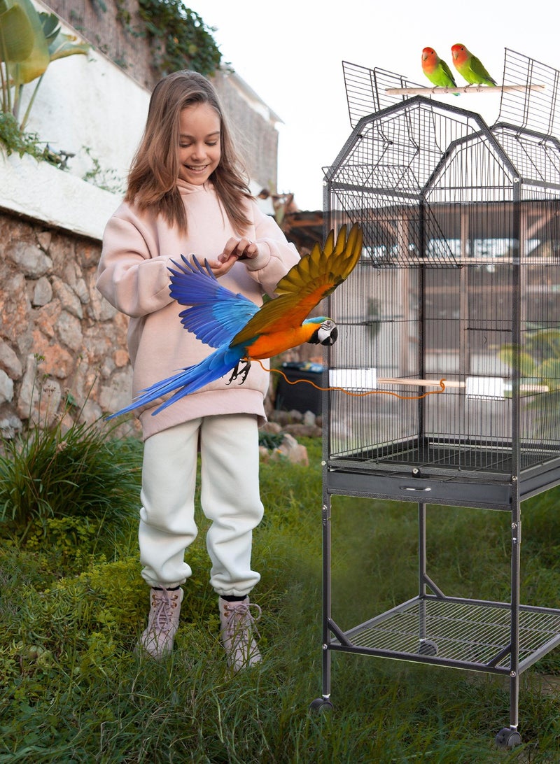 Large Metal Bird Flight Cage, Spacious Parrot Cage with Removable Tray - Multifunctional Aviary with wheels for Convenient Bird Care & Breeding