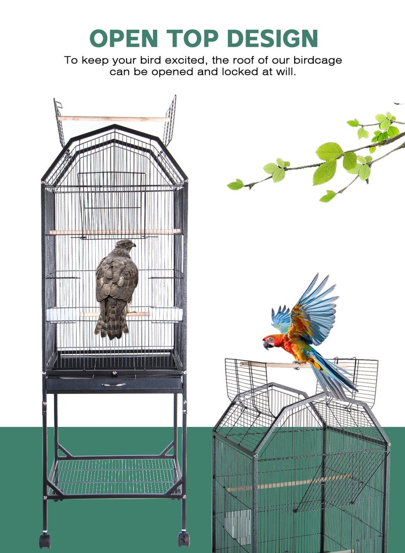 Large Metal Bird Flight Cage, Spacious Parrot Cage with Removable Tray - Multifunctional Aviary with wheels for Convenient Bird Care & Breeding