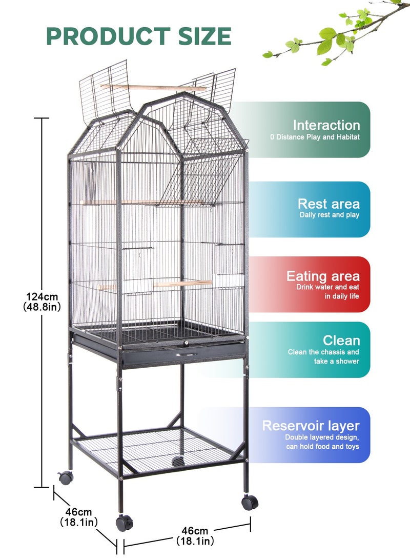 Large Metal Bird Flight Cage, Spacious Parrot Cage with Removable Tray - Multifunctional Aviary with wheels for Convenient Bird Care & Breeding