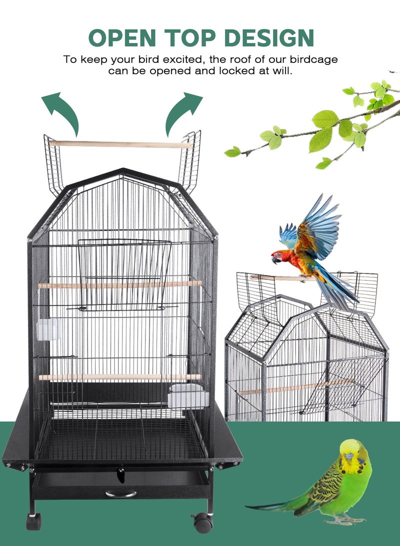 Large Metal Bird Flight Cage, Spacious Parrot Cage with Removable Tray - Multifunctional Aviary with wheels for Convenient Bird Care & Breeding