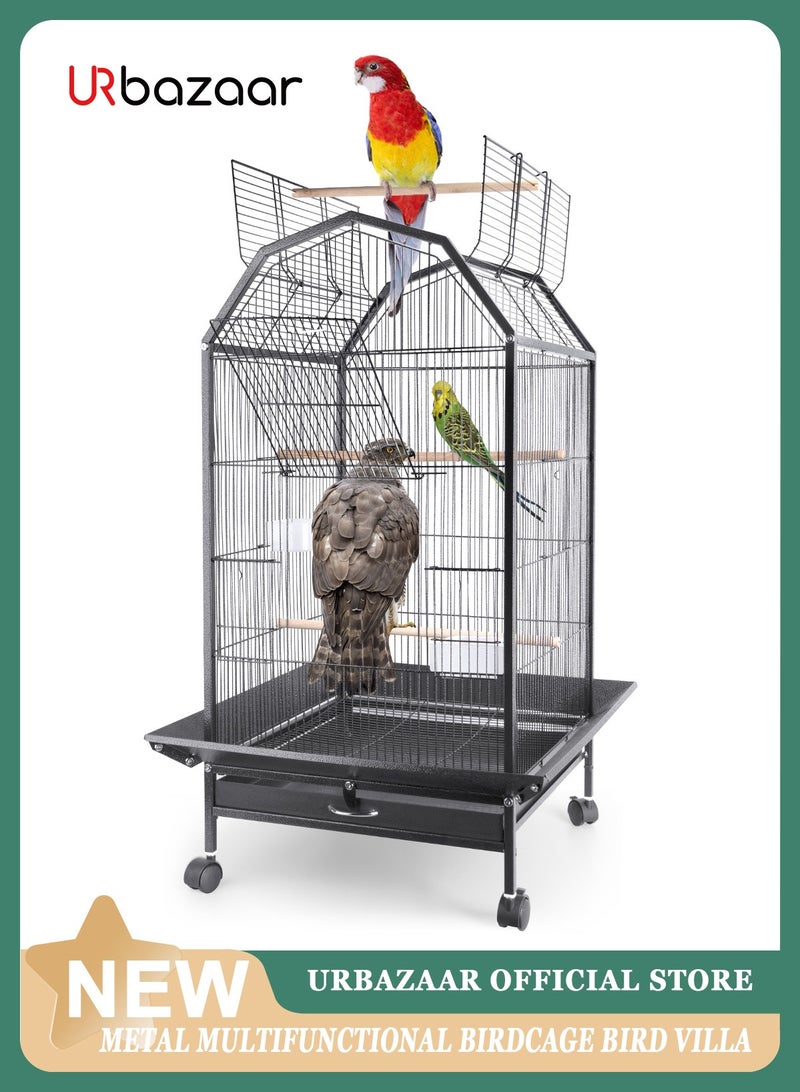 Large Metal Bird Flight Cage, Spacious Parrot Cage with Removable Tray - Multifunctional Aviary with wheels for Convenient Bird Care & Breeding