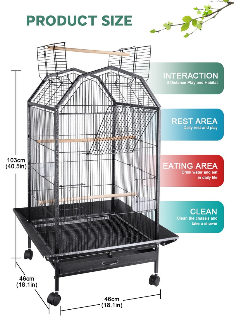 Large Metal Bird Flight Cage, Spacious Parrot Cage with Removable Tray - Multifunctional Aviary with wheels for Convenient Bird Care & Breeding