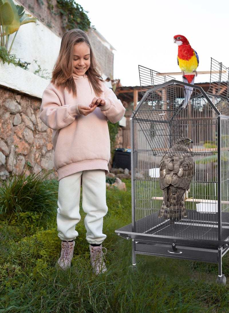 Large Metal Bird Flight Cage, Spacious Parrot Cage with Removable Tray - Multifunctional Aviary with wheels for Convenient Bird Care & Breeding