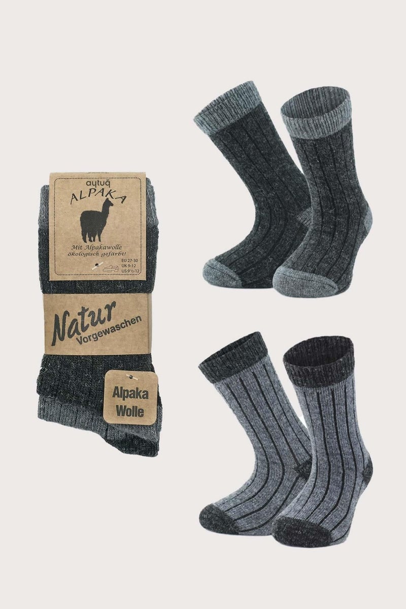 Children's Alpaca Wool Winter 2 Pairs Gray/Anthracite Socket Socks - A-1096-G/A