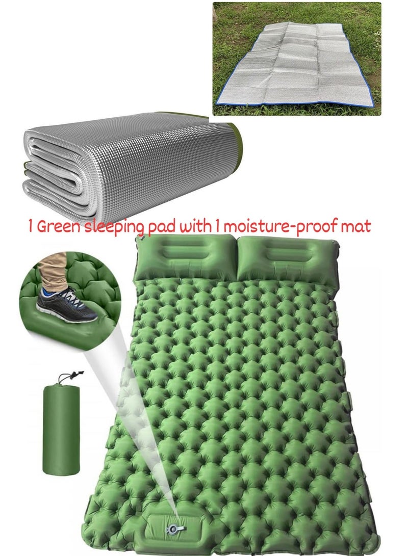 1 Green Sleeping Pad with 1 Moisture-Proof Mat