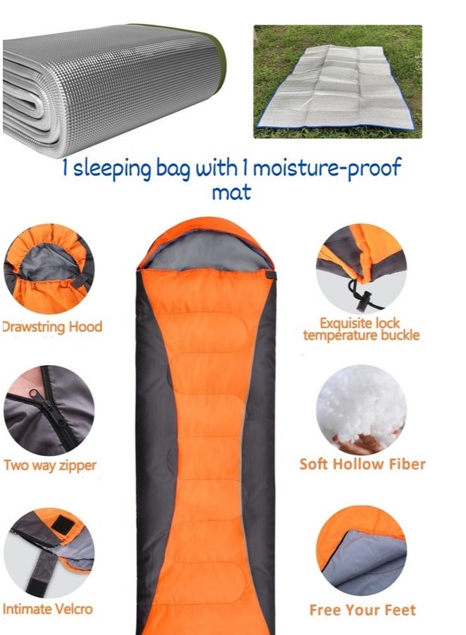 1 Orange Sleeping Bag with 1 Moisture-Proof Mat