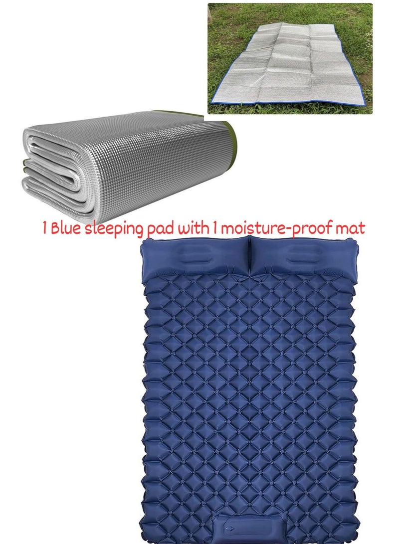 1 Blue Sleeping Pad with 1 Moisture-Proof Mat