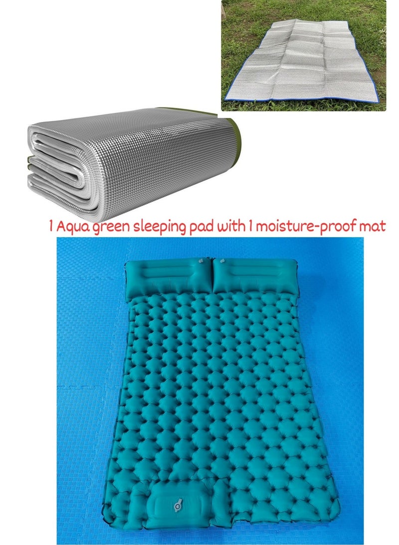 1 Aqua Green Sleeping Pad with 1 Moisture-Proof Mat