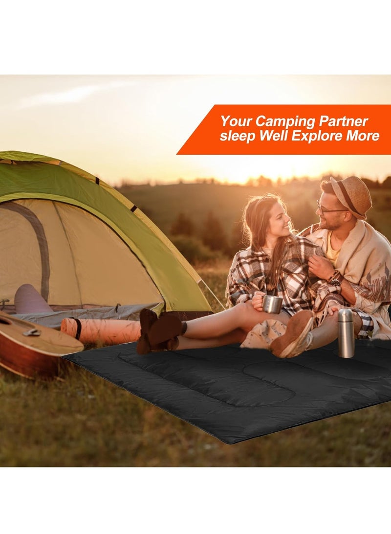 Outdoor Double Camping Sleeping Bag 230cm with Pillow Detachable and Spliced Waterproof Nap Bag Black