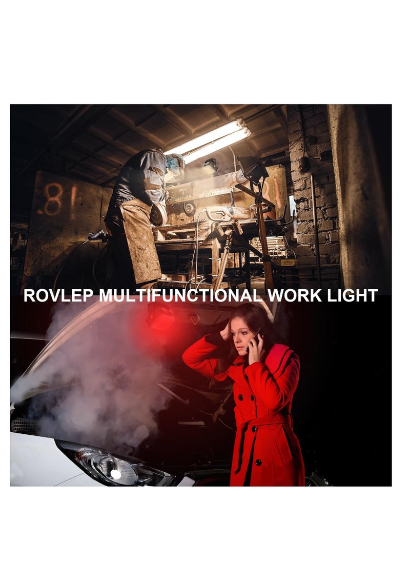 LED Work Light 10000mAh, Rechargeable Magnetic Work Light 1500LM with 360° Rotate Carry Bag, IP66 Waterproof Portable LED Worklight with Stepless Dimming, 5 Modes, For Car Repairing, Camping