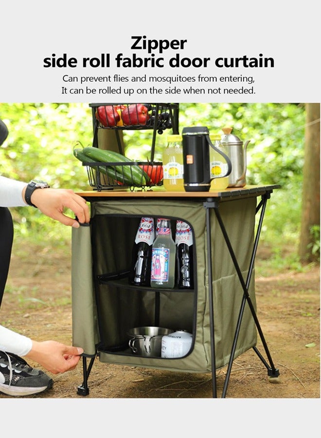 Outdoor Folding Storage Table, Portable Camping Tool Food Storage Box, Item Storage Cabinet in Tent, Picnic Garden Barbecue Tableware Storage Rack