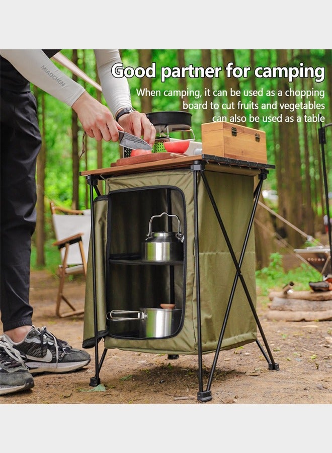 Outdoor Folding Storage Table, Portable Camping Tool Food Storage Box, Item Storage Cabinet in Tent, Picnic Garden Barbecue Tableware Storage Rack