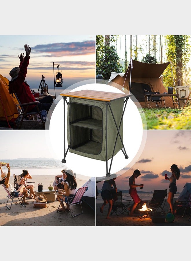 Outdoor Folding Storage Table, Portable Camping Tool Food Storage Box, Item Storage Cabinet in Tent, Picnic Garden Barbecue Tableware Storage Rack