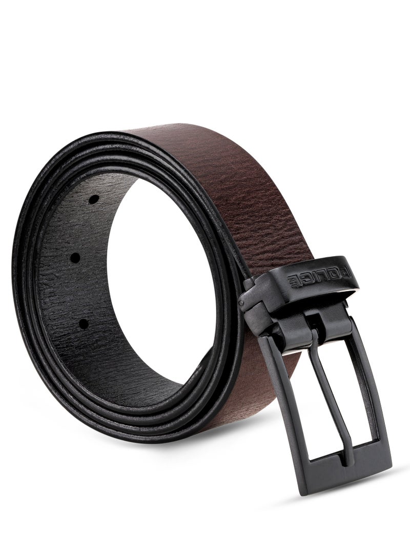 Police Reversible Black Brown Genuine Leather Men's Formal Belt with Stainless Steel Buckle - Waist Size-38-42