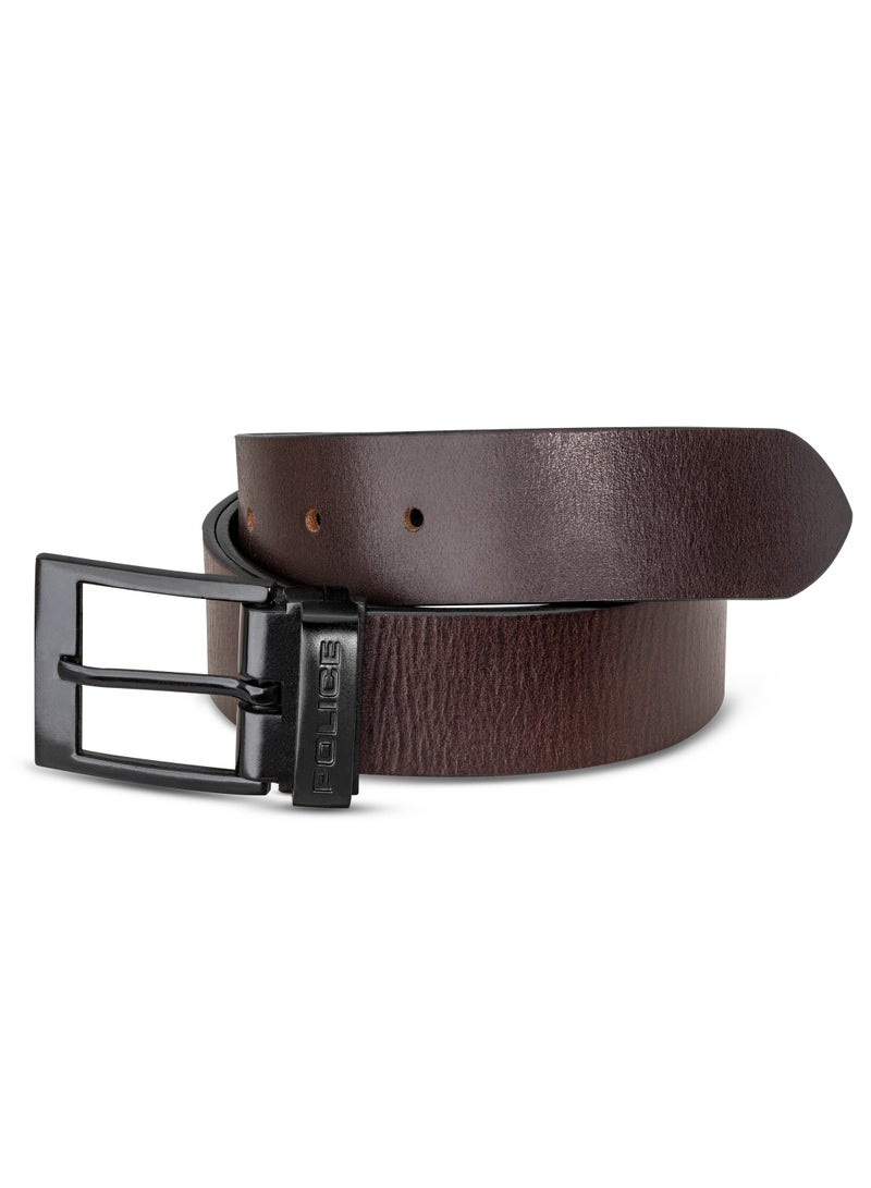 Police Reversible Black Brown Genuine Leather Men's Formal Belt with Stainless Steel Buckle - Waist Size-38-42