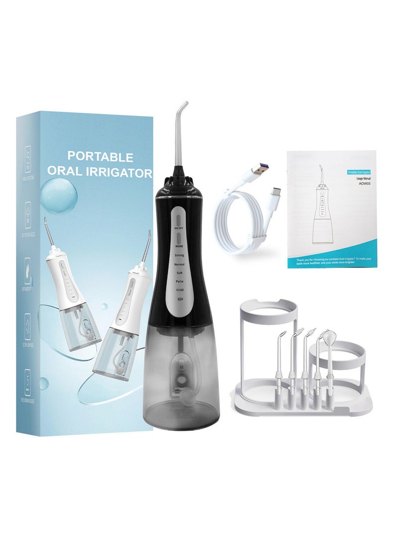 Irrigador Dental Portatil Profesional, 350ML Water Flosser, Irrigador Bucal Inalámbrico Profesional 6 Boquillas 5 Modos, IPX7 Impermeable USB-C Recargable para Limpieza Dientes