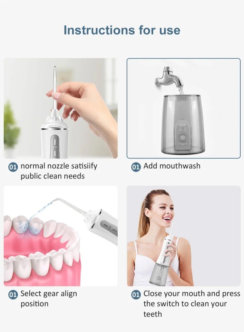 Irrigador Dental Portatil Profesional, 350ML Water Flosser, Irrigador Bucal Inalámbrico Profesional 6 Boquillas 5 Modos, IPX7 Impermeable USB-C Recargable para Limpieza Dientes