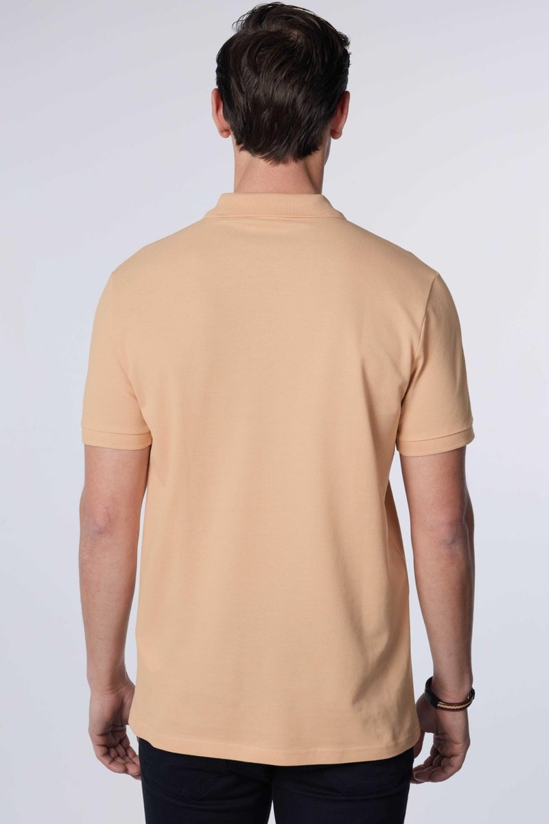 Men's Slim Fit Narrow Cut Cotton Plain Pique Cream Polo Collar T-Shirt