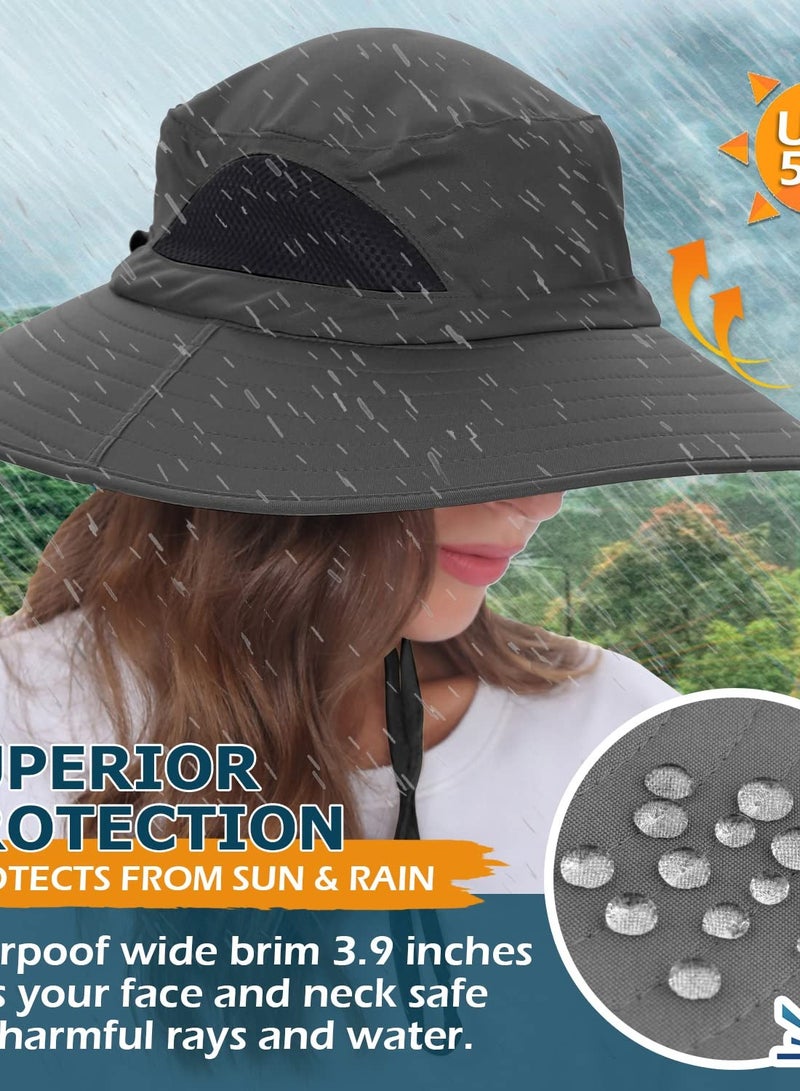 Unisex Sun Hat, Waterproof Wide Brim Bucket Hat Packable Boonie Hat for Fishing Hiking Gardening Safari Beach