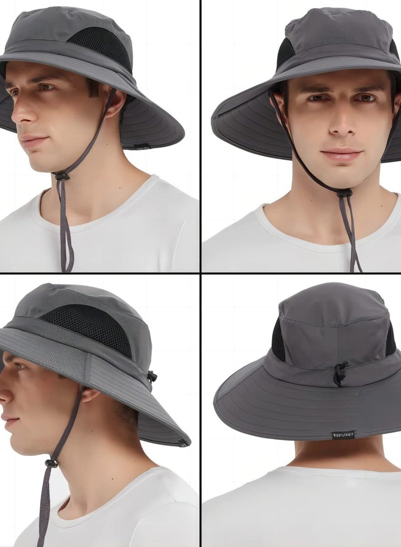 Unisex Sun Hat, Waterproof Wide Brim Bucket Hat Packable Boonie Hat for Fishing Hiking Gardening Safari Beach