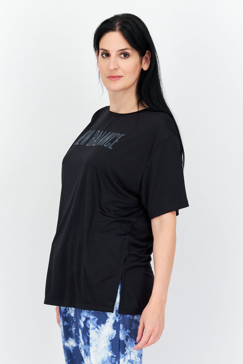 Women Oversized Fit Short Sleeves Training Top, Black