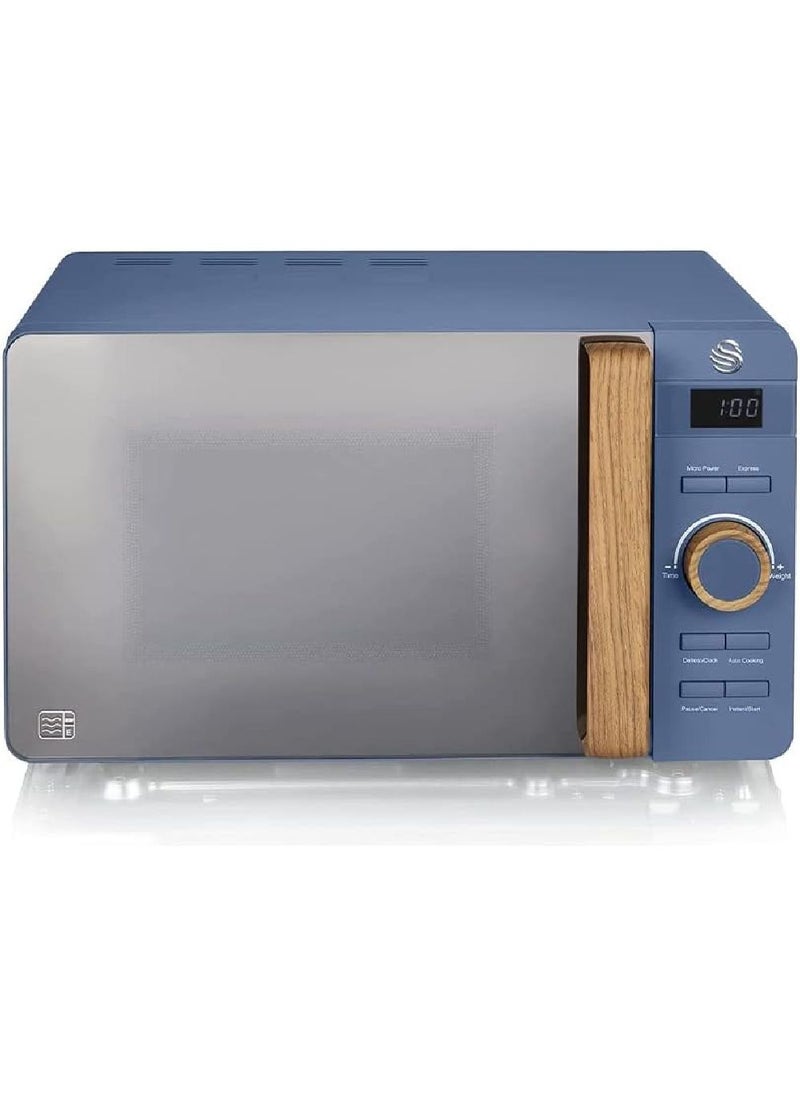 Swan 20L Nordic Digital LED Microwave, 6 Power Levels, Wood Effect Handle, Soft Touch Housing and Matte Finish, 800W, Blue, SM22036LBLUN