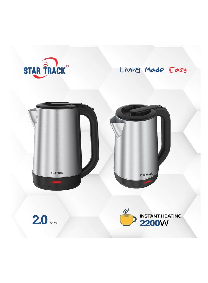 STAR TRACK 2.0L Electric Kettle, 2200W, Instant Heating, Manual Lid, Auto Shut Off, Boil Dry Protection, ST-20SD-KS2200