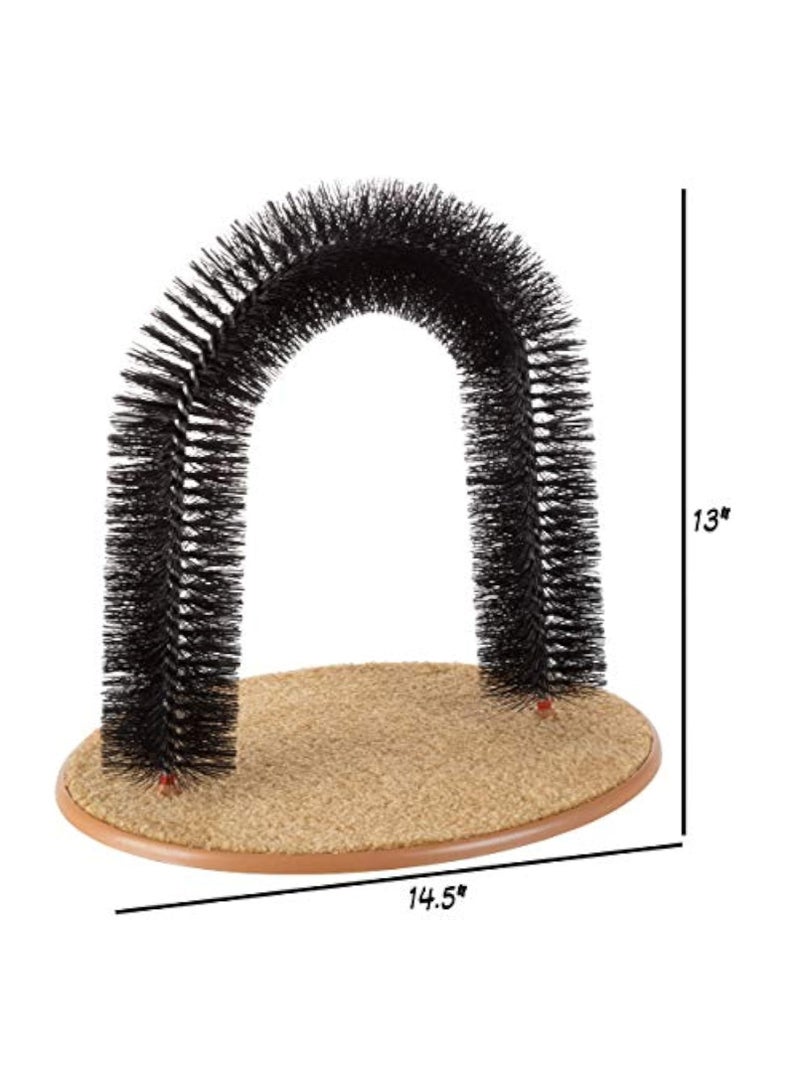 Cat Self-Groomer - Bristle Ring Brush Cat Arch with Carpeted Base, Back Scratcher and Massager for Controlling Shedding and Claws (Black)