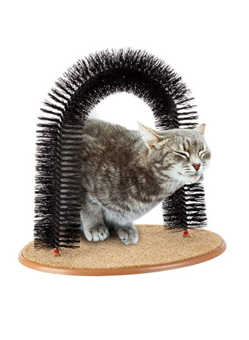 Cat Self-Groomer - Bristle Ring Brush Cat Arch with Carpeted Base, Back Scratcher and Massager for Controlling Shedding and Claws (Black)