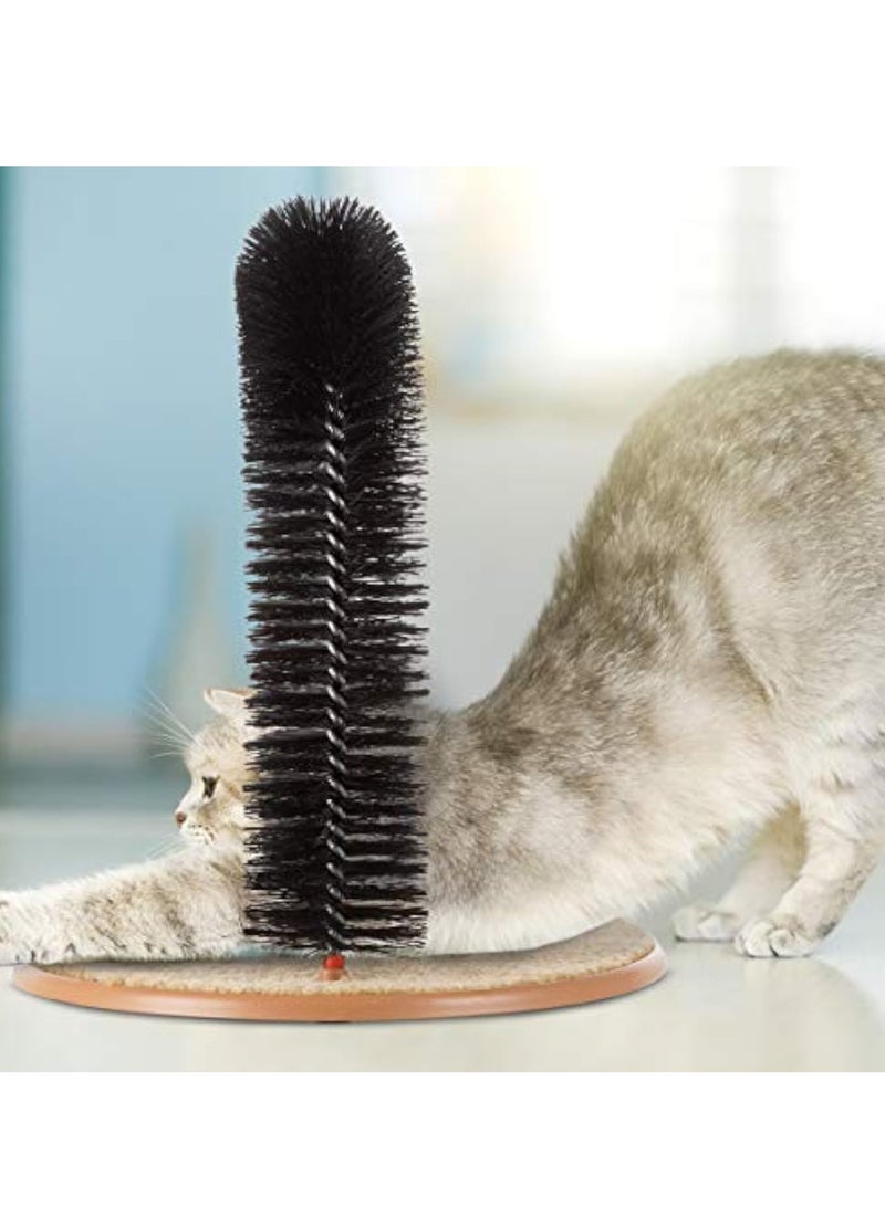 Cat Self-Groomer - Bristle Ring Brush Cat Arch with Carpeted Base, Back Scratcher and Massager for Controlling Shedding and Claws (Black)