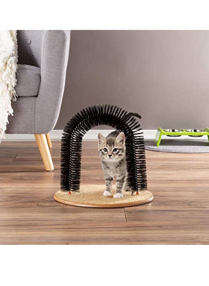 Cat Self-Groomer - Bristle Ring Brush Cat Arch with Carpeted Base, Back Scratcher and Massager for Controlling Shedding and Claws (Black)