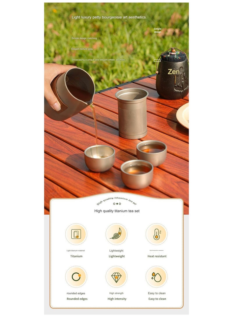 Titanium alloy portable travel tea set teapot double-layer tea cup outdoor camping tea set