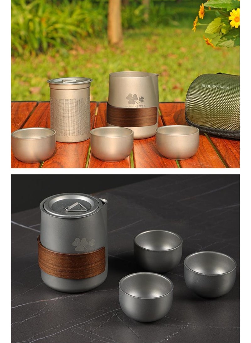 Titanium alloy portable travel tea set teapot double-layer tea cup outdoor camping tea set