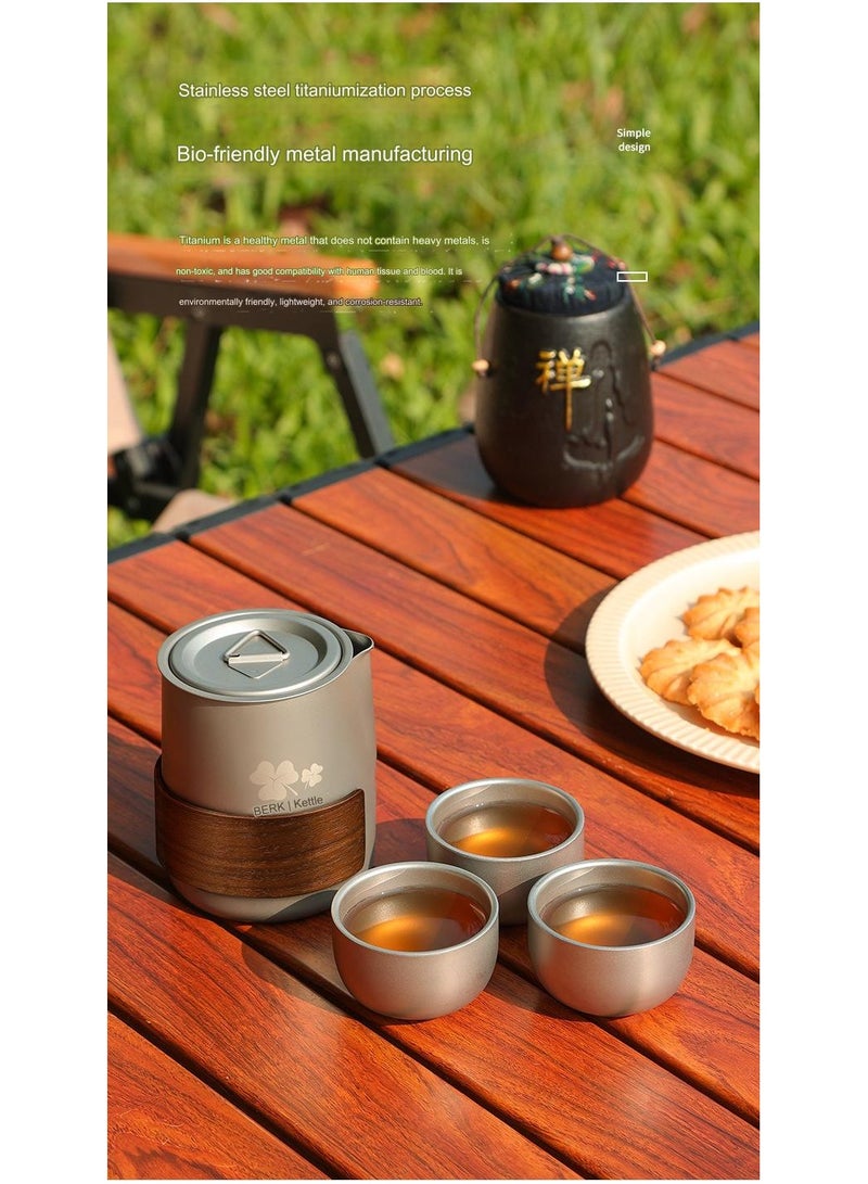 Titanium alloy portable travel tea set teapot double-layer tea cup outdoor camping tea set